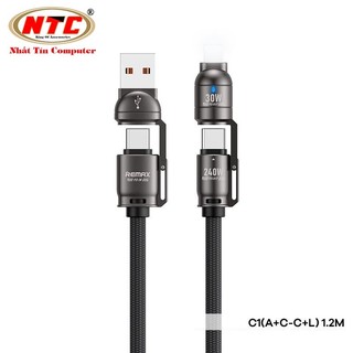 Cáp sạc đa năng 4in1 Remax C1 Công suất 240W dài 1.2M (Đen) – Sạc Nhanh, Tiện Lợi, Bền Bỉ - Hãng phân phối