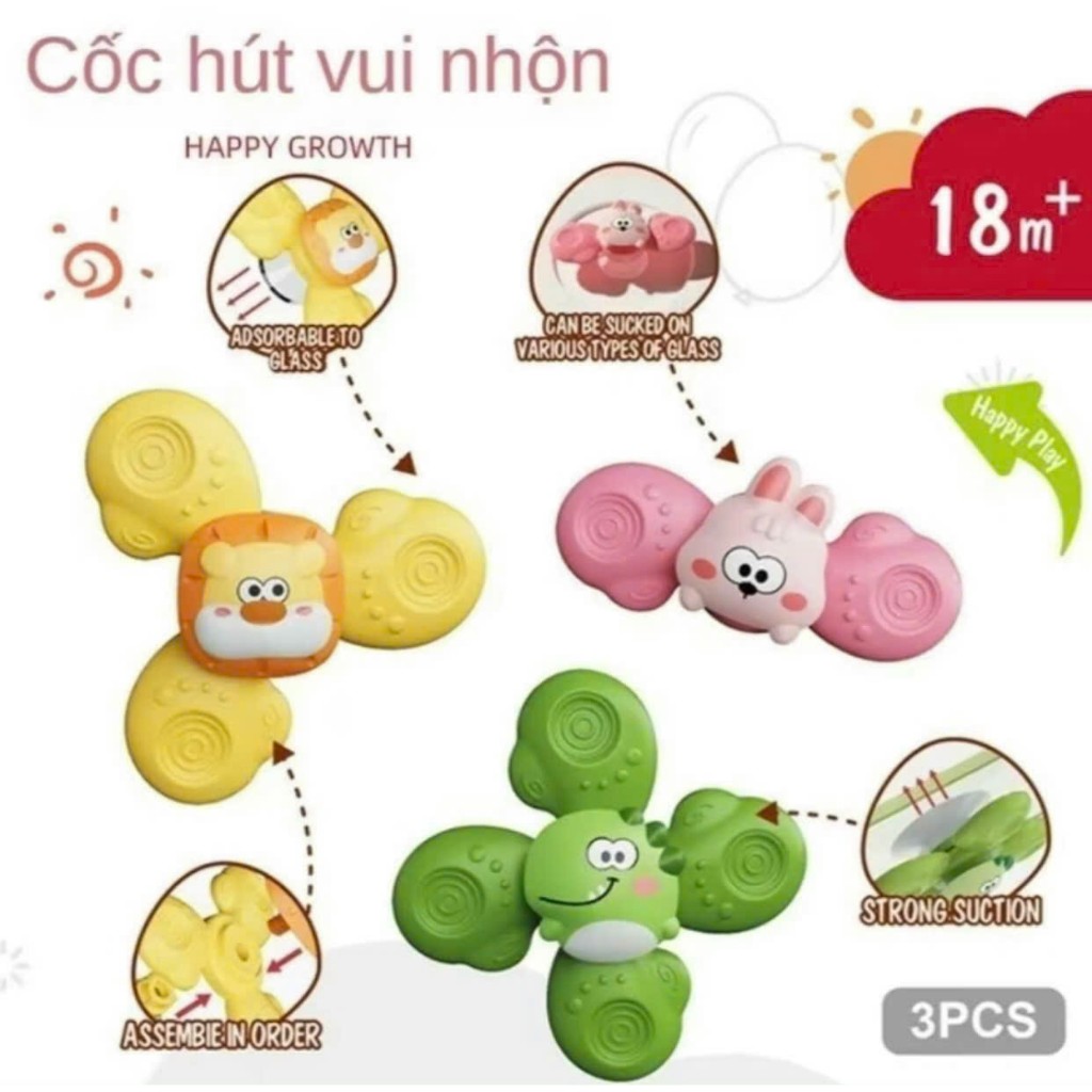 Đồ chơi con quay Spinner SET 3 Chong Chóng Spinner Hoạt Hình Con Vật Ngỗ Nghĩnh Cho Bé
