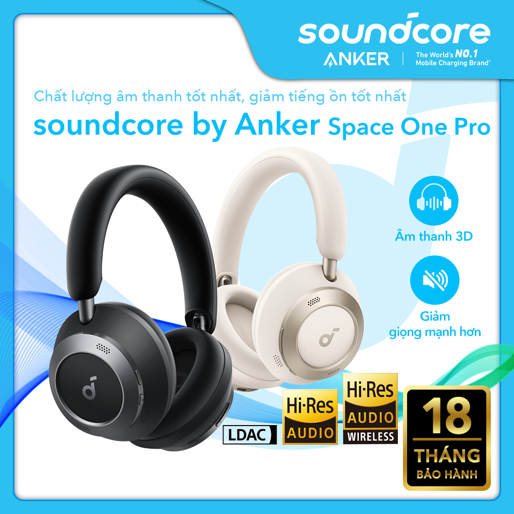 Soundcore Space One Pro by Anker Tai nghe chụp tai chống ồn chủ động thích ứng Hi-Res Thiết kế siêu gập A3062 | BigBuy360 - bigbuy360.vn