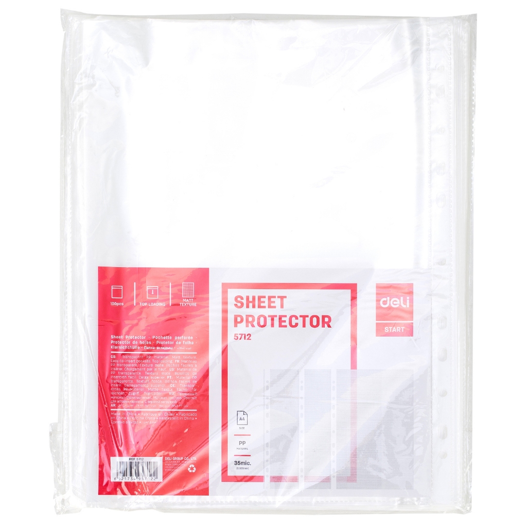 Sơ mi lỗ Deli Túi 11 lỗ lưu trữ tài liệu loại dày (tập 100 cái) dành cho văn phòng học sinh sinh viên