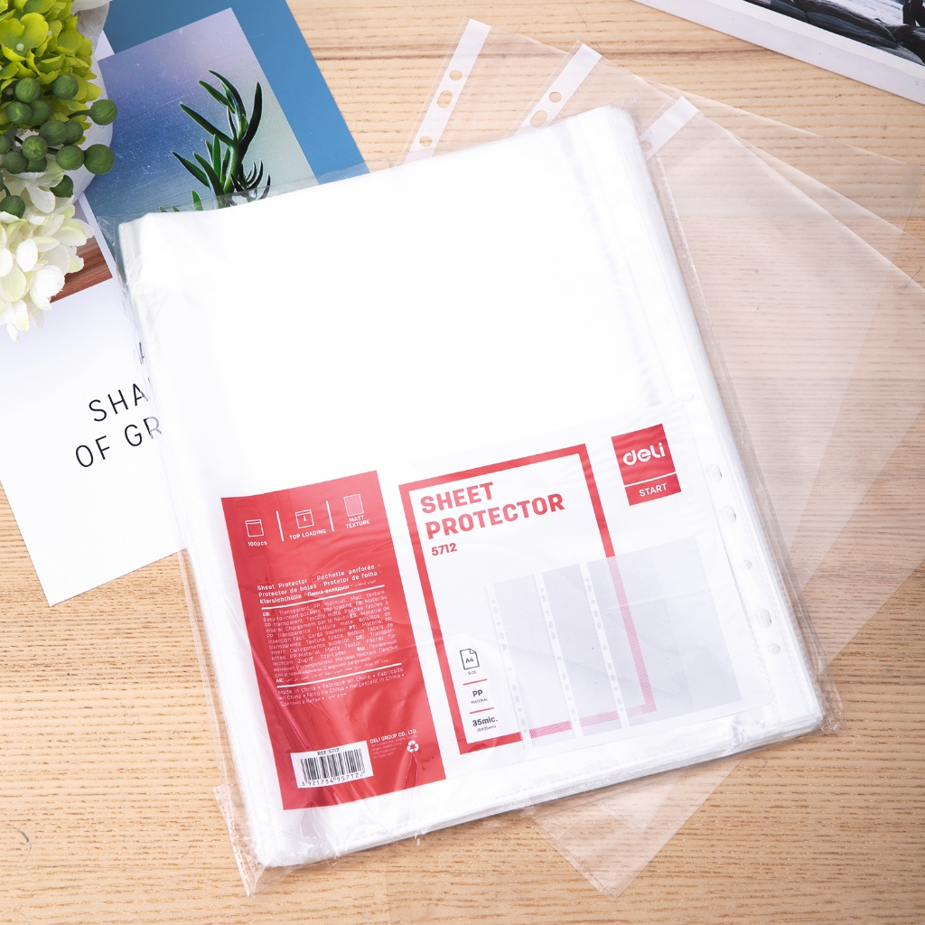 Sơ mi lỗ Deli Túi 11 lỗ lưu trữ tài liệu loại dày (tập 100 cái) dành cho văn phòng học sinh sinh viên
