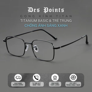 Gọng kính Titanium Despoints, Kính mắt basic màu đen, trẻ trung, bền bỉ, chống ánh sáng xanh