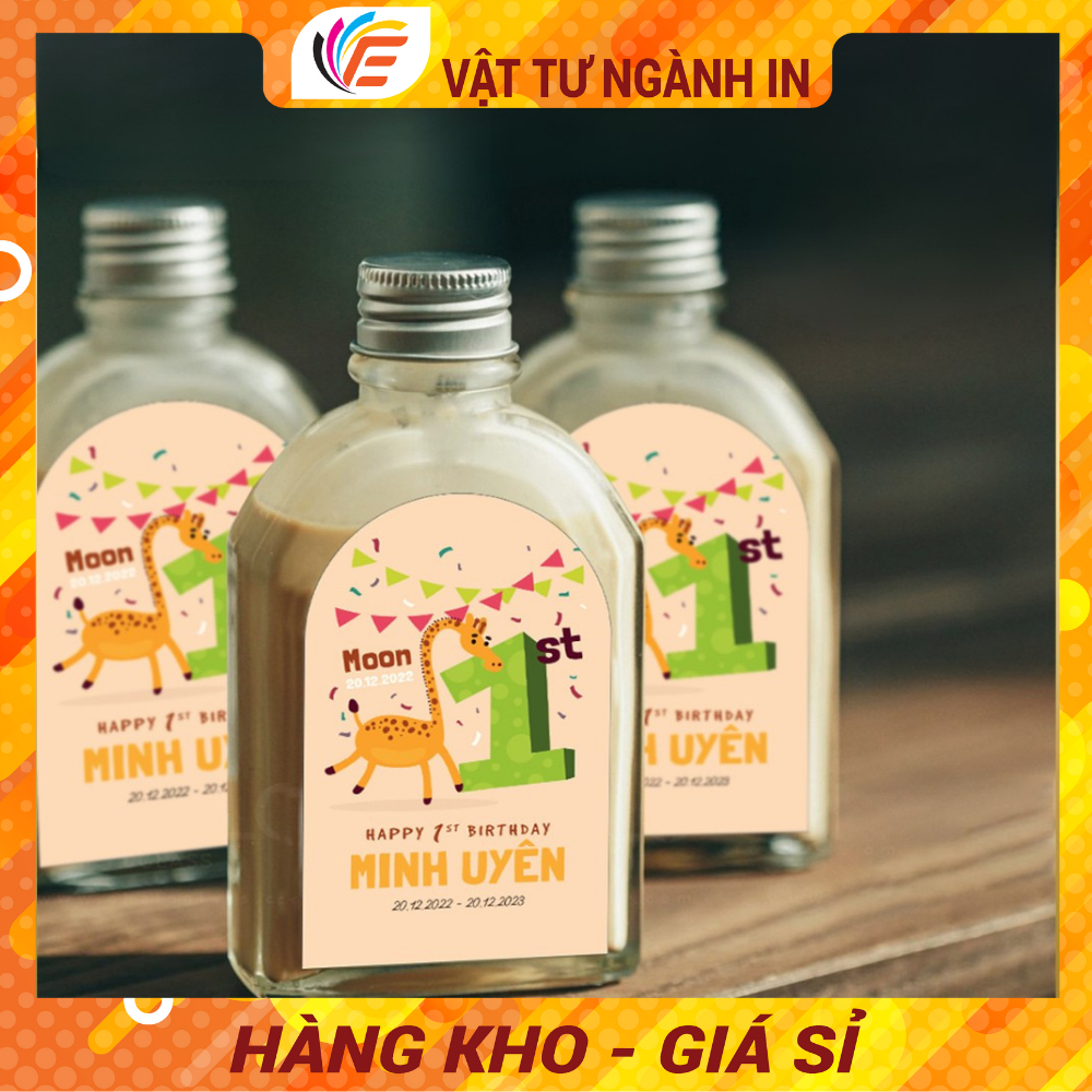 Tem Dán Chai Nước Đầy Tháng Thôi Nôi Sinh Nhật