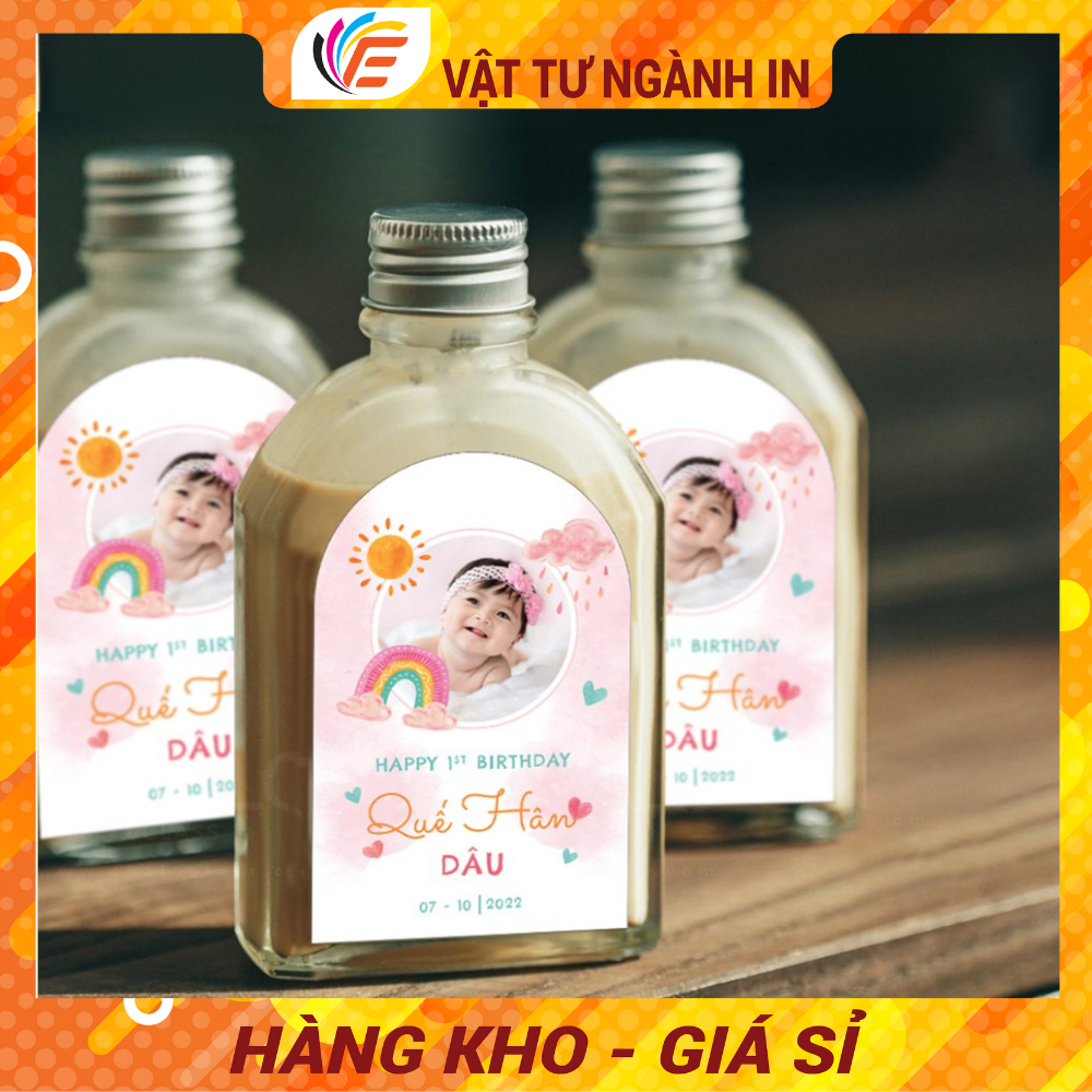 Tem Dán Chai Nước Đầy Tháng Thôi Nôi Sinh Nhật