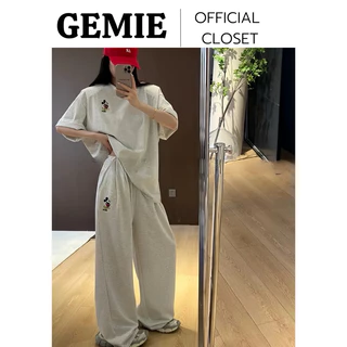 Bộ cộc tay thể thao IN MICKEY nam nữ unisex áo cộc mix quần dài xuông trơn basic ulzzang phong cách Hàn Quốc