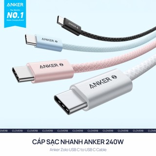 Cáp Sạc Nhanh 240W Anker Zolo A8060 Bọc Dù USB-C cho iPhone iPad Macbook