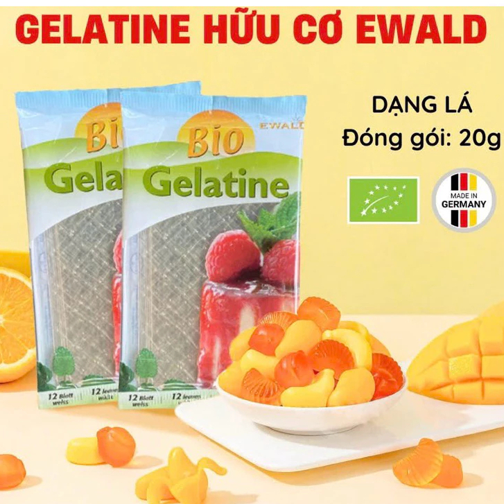 Gelatine Hữu Cơ Ewald Dạng Lá 20g - nhập khẩu Đức