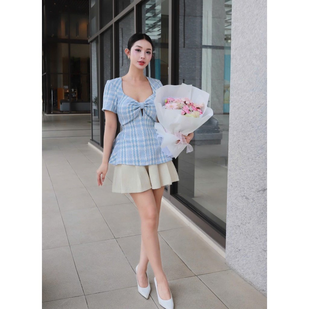 Orli Label | Blue Belle Shirt | Áo xoắn ngực kiểu nơ