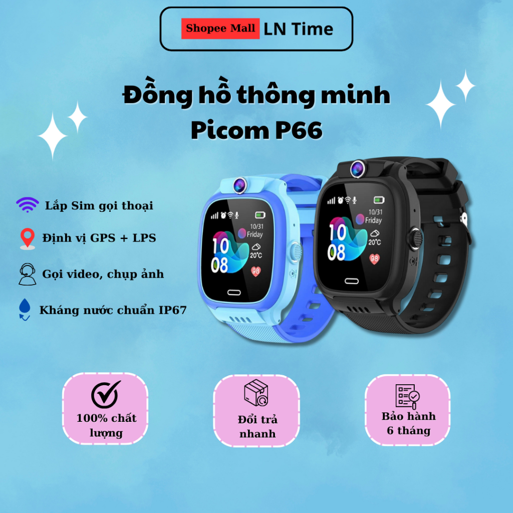 Đồng hồ thông minh Picom P66 cho trẻ em kết nối sim nghe gọi chông nước ...