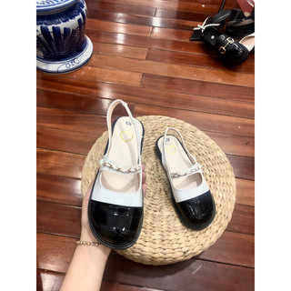 Giày sandal mũi tròn quai sích ngọc chất da bóng N002 ( phom rộng)