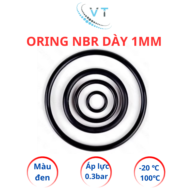 Gioăng cao su Oring NBR, Dày 1mm, Đường kính ngoài từ 4mm đến 30mm Combo 30 sợi/ size