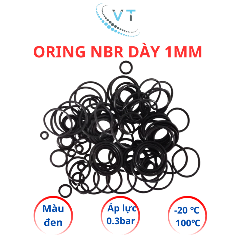 Gioăng cao su Oring NBR, Dày 1mm, Đường kính ngoài từ 4mm đến 30mm Combo 30 sợi/ size