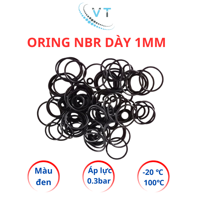 Gioăng cao su Oring NBR, Dày 1mm, Đường kính ngoài từ 4mm đến 30mm Combo 30 sợi/ size