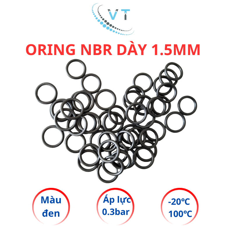 Gioăng cao su Oring NBR, Dày 1.5mm, Đường kính ngoài từ 4mm đến 30 mm (túi 30 sợi)