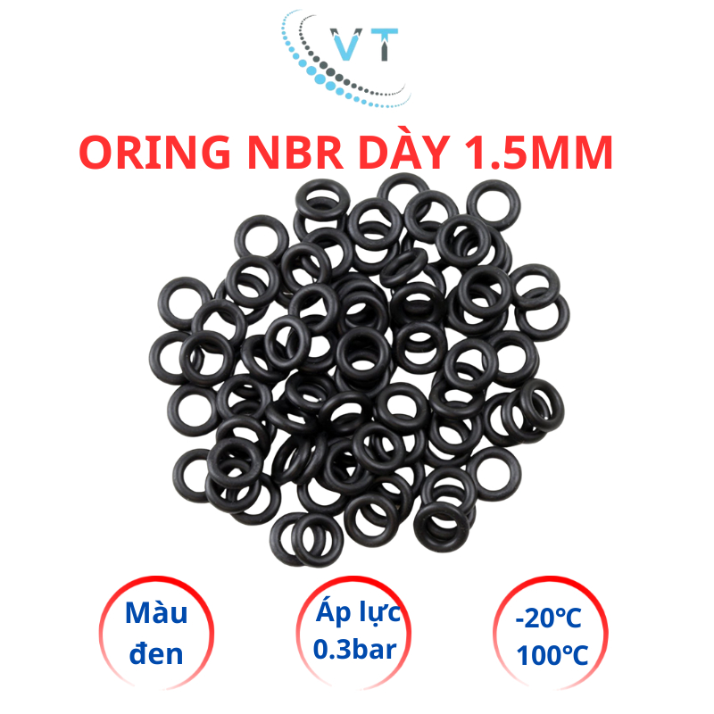 Gioăng cao su Oring NBR, Dày 1.5mm, Đường kính ngoài từ 4mm đến 30 mm (túi 30 sợi)