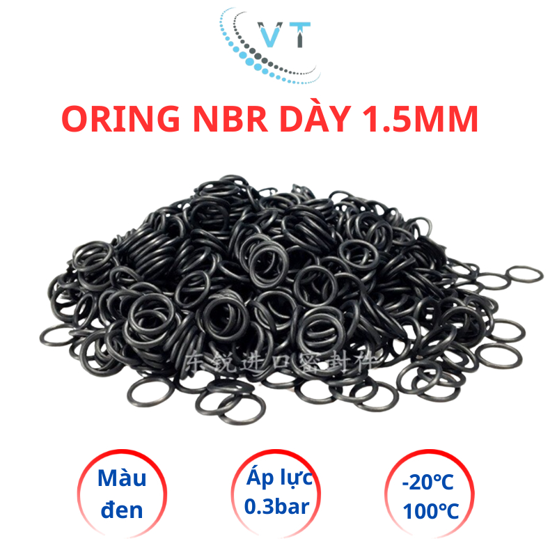 Gioăng cao su Oring NBR, Dày 1.5mm, Đường kính ngoài từ 4mm đến 30 mm (túi 30 sợi)