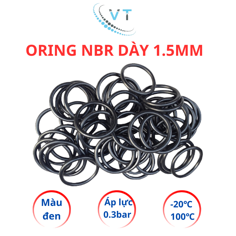 Gioăng cao su Oring NBR, Dày 1.5mm, Đường kính ngoài từ 4mm đến 30 mm (túi 30 sợi)