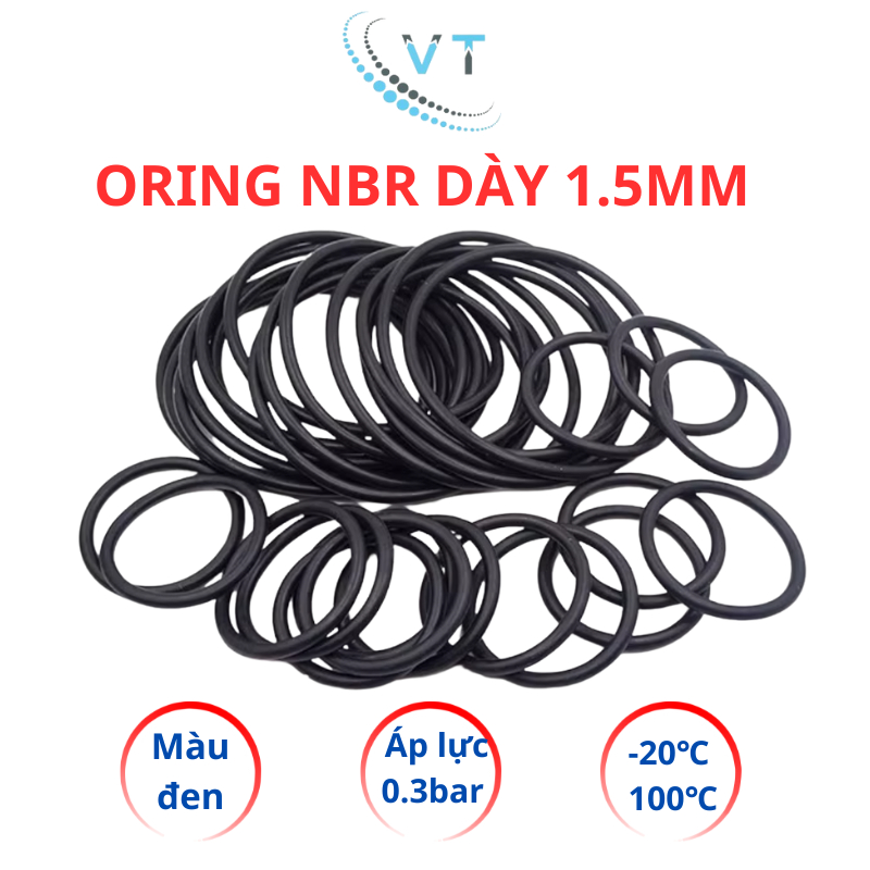 Gioăng cao su Oring NBR, Dày 1.5mm, Đường kính ngoài từ 4mm đến 30 mm (túi 30 sợi)