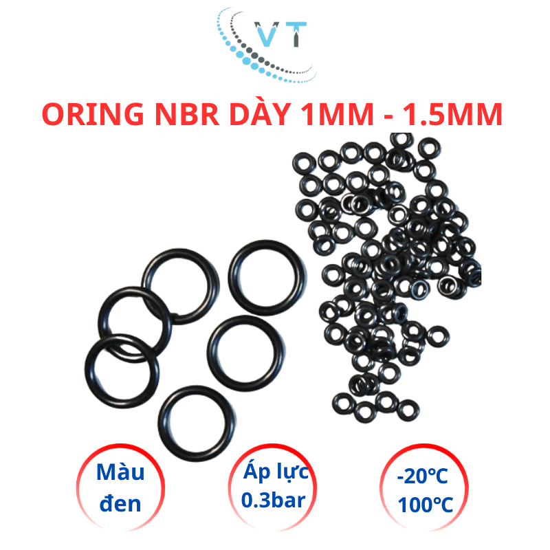 [Túi 30 Sợi] Gioăng Cao Su Oring NBR Dày 1mm - 1.5mm - Ron Cao Su Chịu Nhiệt, Kháng Dầu, Chống Rò Rỉ Đủ Size 4mm Đến 30m