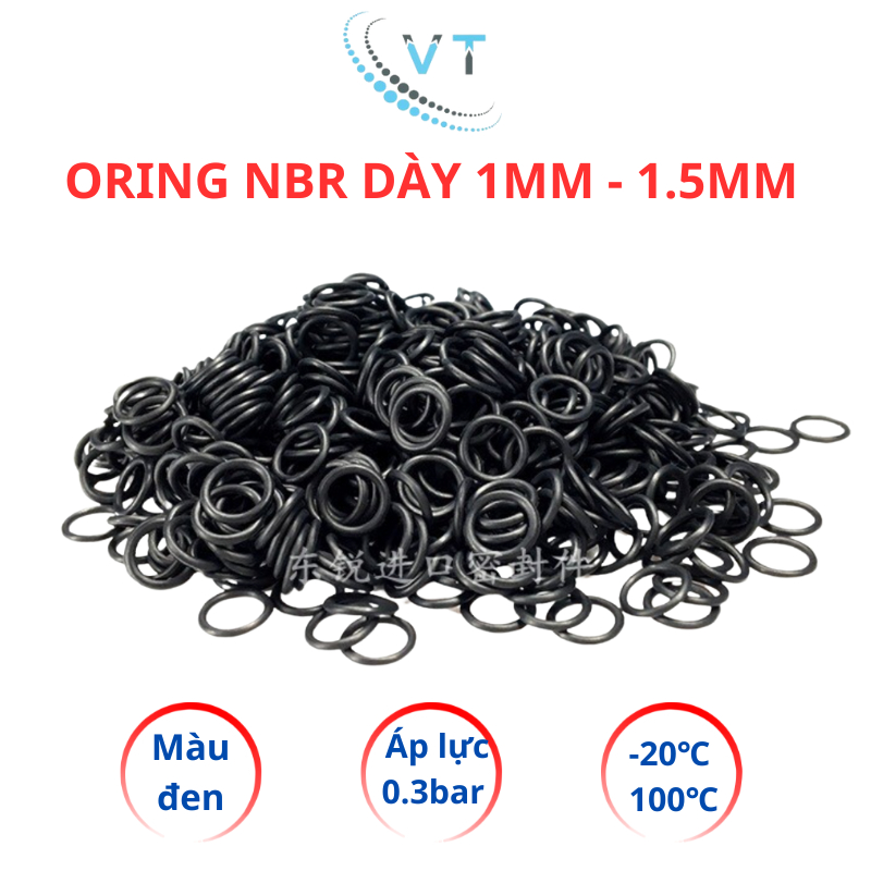 [Túi 30 Sợi] Gioăng Cao Su Oring NBR Dày 1mm - 1.5mm - Ron Cao Su Chịu Nhiệt, Kháng Dầu, Chống Rò Rỉ Đủ Size 4mm Đến 30m