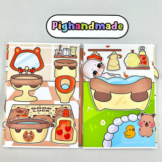 Đồ chơi bóc dán Ngôi nhà của búp bê Capybara Gacha, cắm trại tắm suối nóng - Búp bê giấy