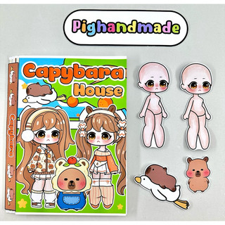 Đồ chơi bóc dán Ngôi nhà của búp bê Capybara Gacha, cắm trại tắm suối nóng - Búp bê giấy