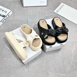 Dép quai chéo phồng nơ niu 2 đế 4 phân êm xinh