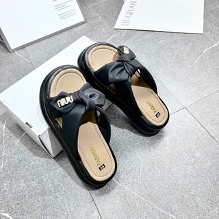 Dép quai chéo phồng nơ niu 2 đế 4 phân êm xinh
