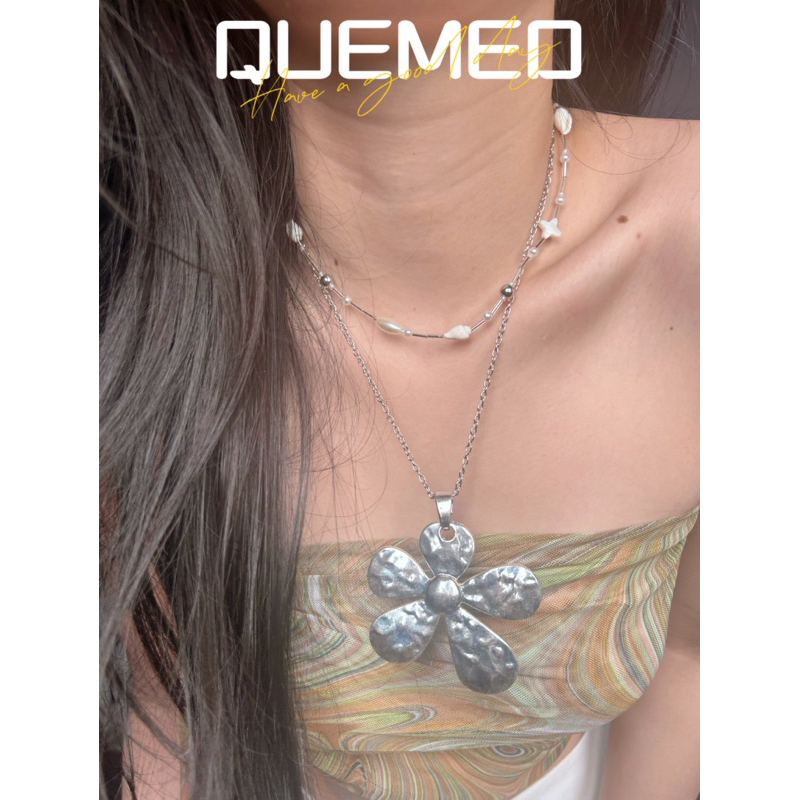 Dây chuyền Heart Flower Titan QUEMEO bằng thép không gỉ cá tính thiết kế độc đáo
