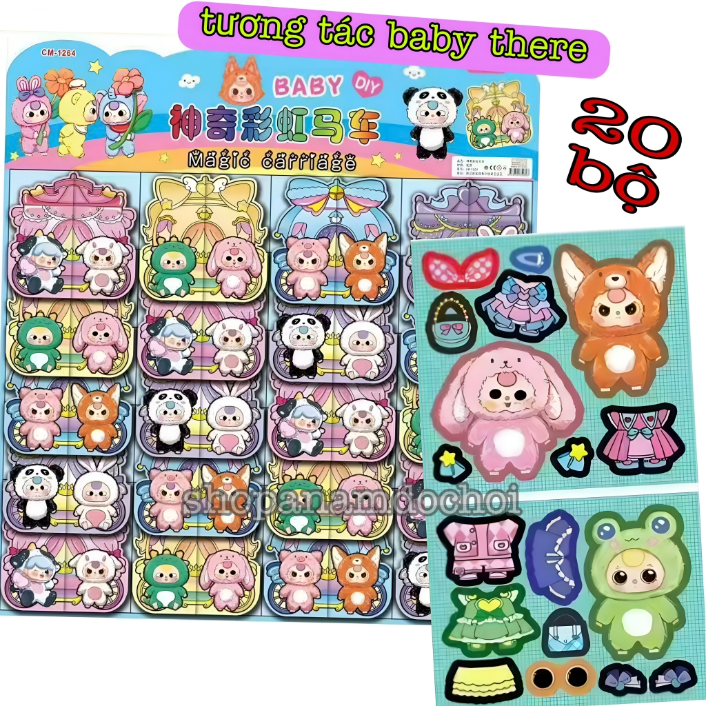 Vỉ 20 bộ sticker tương tác baby three , nhãn dán sáng tạo baby three ...