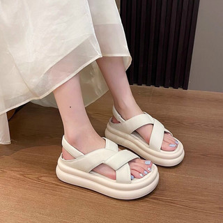 Dép quai hậu quai chéo cách điệu chất da sáp đế 4 phân