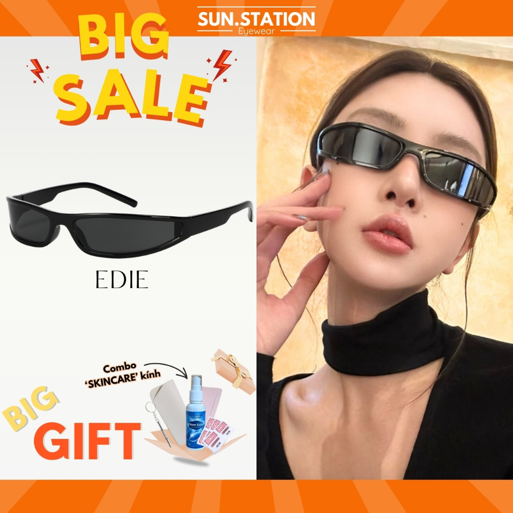 Kính râm thời trang nam nữ gọng chữ nhật nhỏ SUNSTATION, Kính y2k đen ...