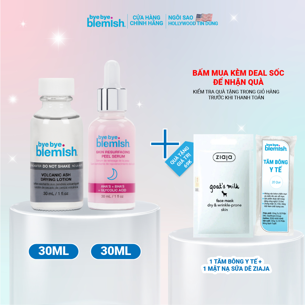 Ảnh Combo Làm Sạch Da, Ngăn Ngừa Và Đẩy Mụn Đầu Đen Bye Bye Blemish Volcanic Ash Drying Lotion & Skin Resurfacing Peel Serum 1