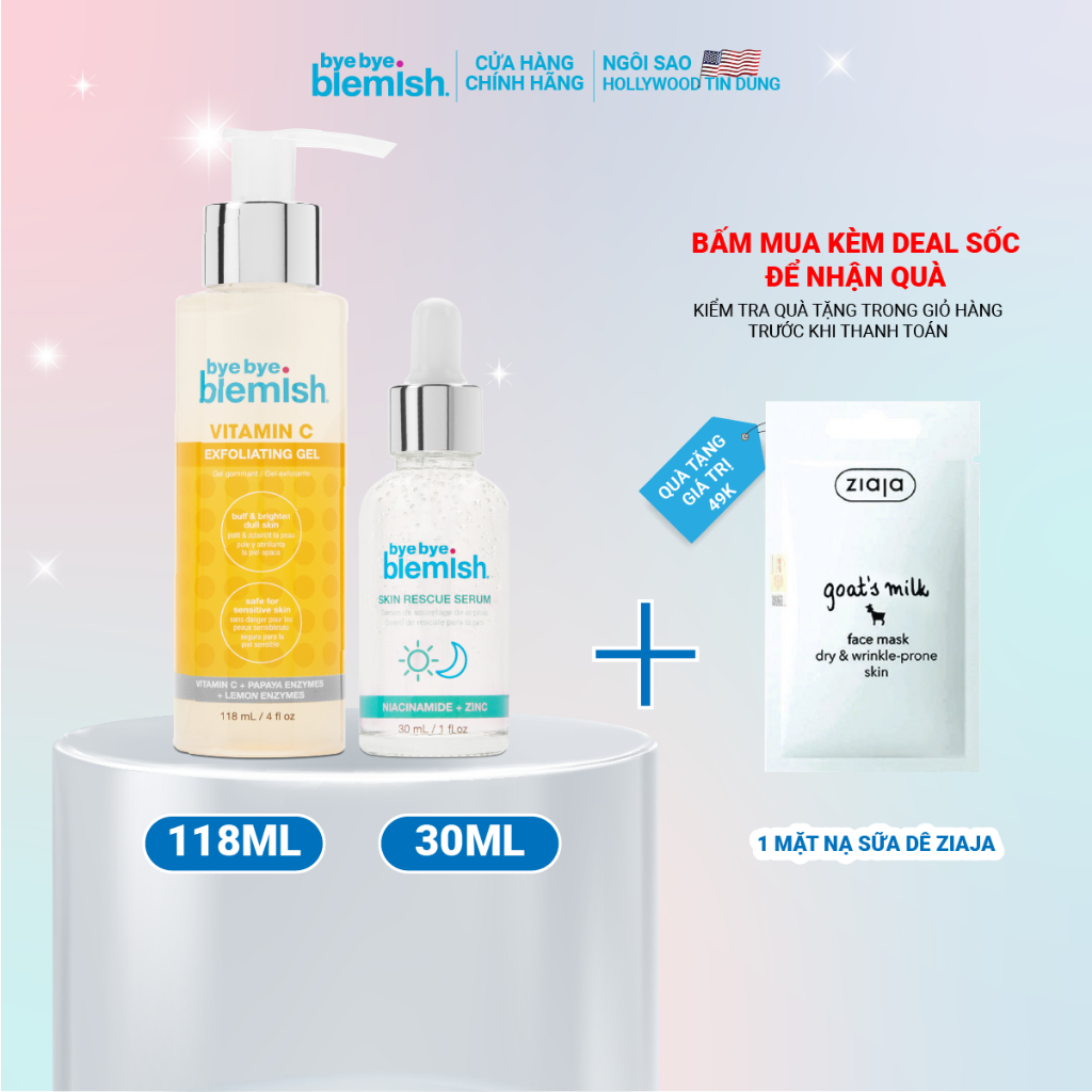 Ảnh Combo Kiểm Soát Dầu Mụn, Giảm Thâm Gel Tẩy Da Chết Vitamin C 118ml Và Tinh Chất 9,9% Niacinamide 30ml Bye Bye Blemish 1