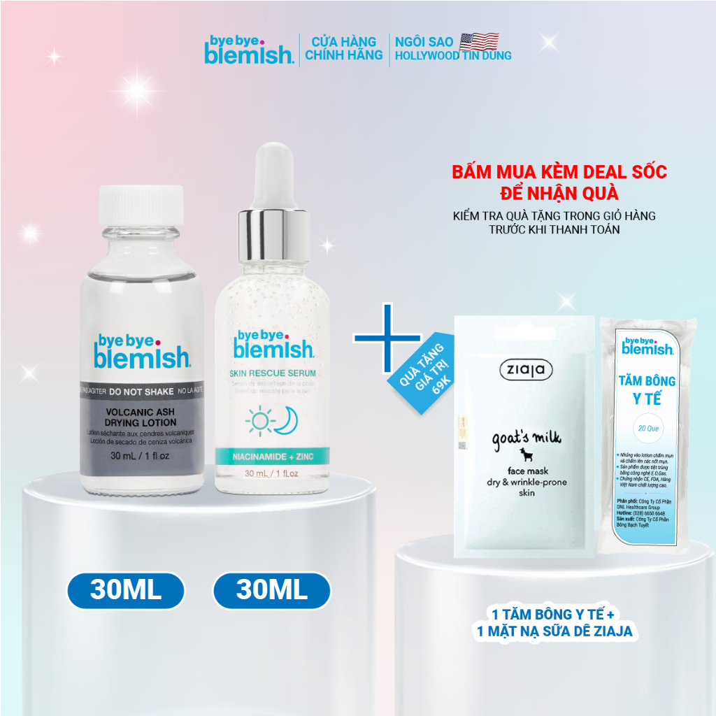 Ảnh Combo Giảm Mụn Đầu Đen, Sợi Bã Nhờn, Se Khít Lỗ Chân Lông Bye Bye Blemish Volcanic Ash Drying Lotion & Skin Rescue Serum 1