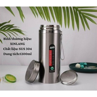 Bình giữ nhiệt 1500ml inox 304 có khay lọc trà và dây xách, bình nước inox giữ nhiệt cao cấp
