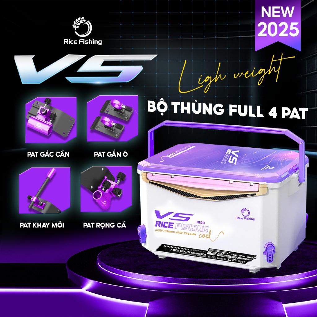 Thùng câu đài V5 Rice Fishing chân địa hình dung tích 30L phiên bản mới KK-62