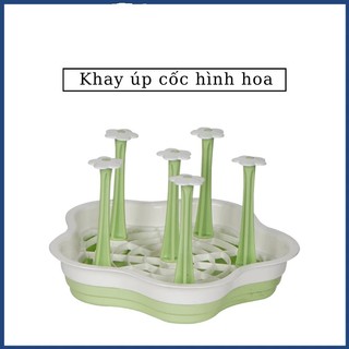 Khay Úp Cốc, Giá Úp Ly 6 Cốc, 8 Cốc Nhựa Hình Hoa Xinh Xắn, Khay Nhựa Úp Cốc Chén Nhựa Việt Nhật