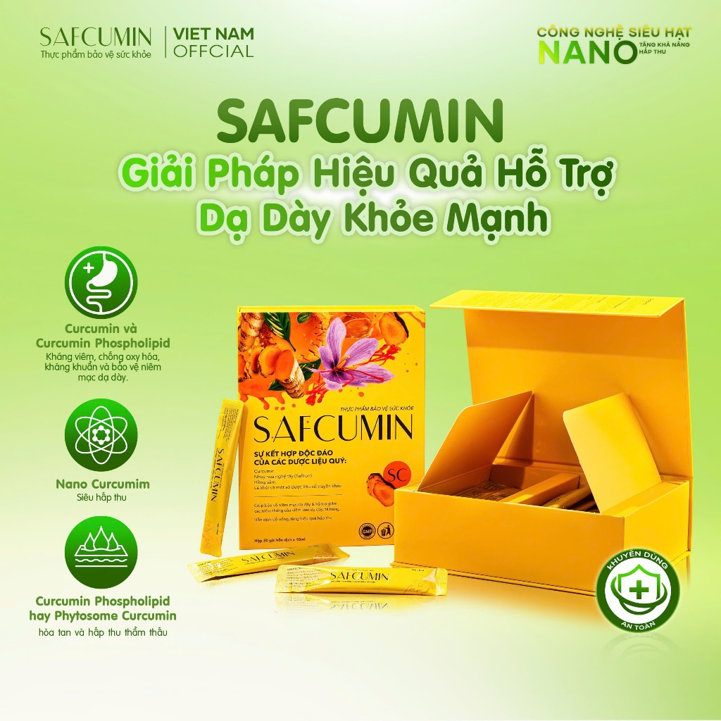 Combo 6 Hộp Nghệ Nano Curcumin Safcumin - bảo vệ dạ dày, tá tràng, giảm đau bụng, ợ hơi, ợ chua