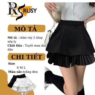 (Có quần trong) Chân váy tầng xếp li dáng ngắn xòe phồng cao cấp có quần trong dày dặn CV06 Rusy