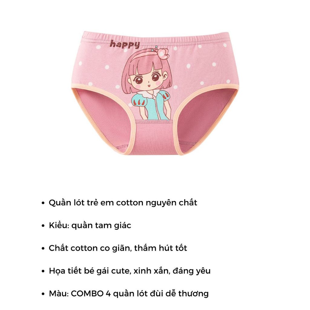 Combo 4 Quần lót bé gái dễ thương thoáng mát - Set 4 Quần chip cho bé xinh xắn đáng yêu LANIXA L7002