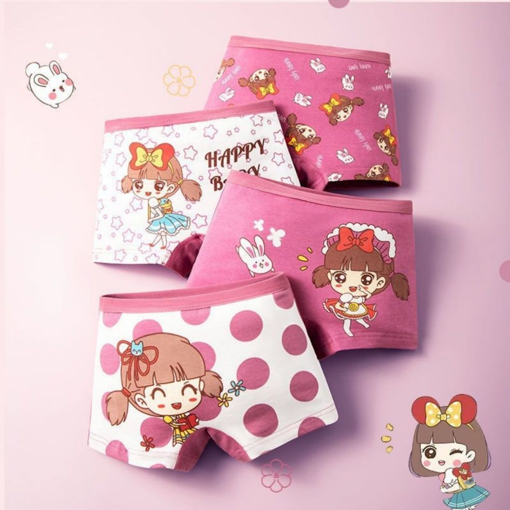 COMBO 4 Quần chip đùi bé gái chất cotton co giãn thấm hút đáy kháng khuẩn họa tiết cute LANIXA L8009