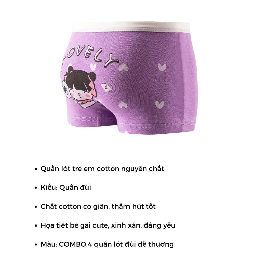 COMBO 4 Quần lót đùi bé gái lành tính an toàn với da họa tiết hoạt hình bắt mắt cute LANIXA L8029