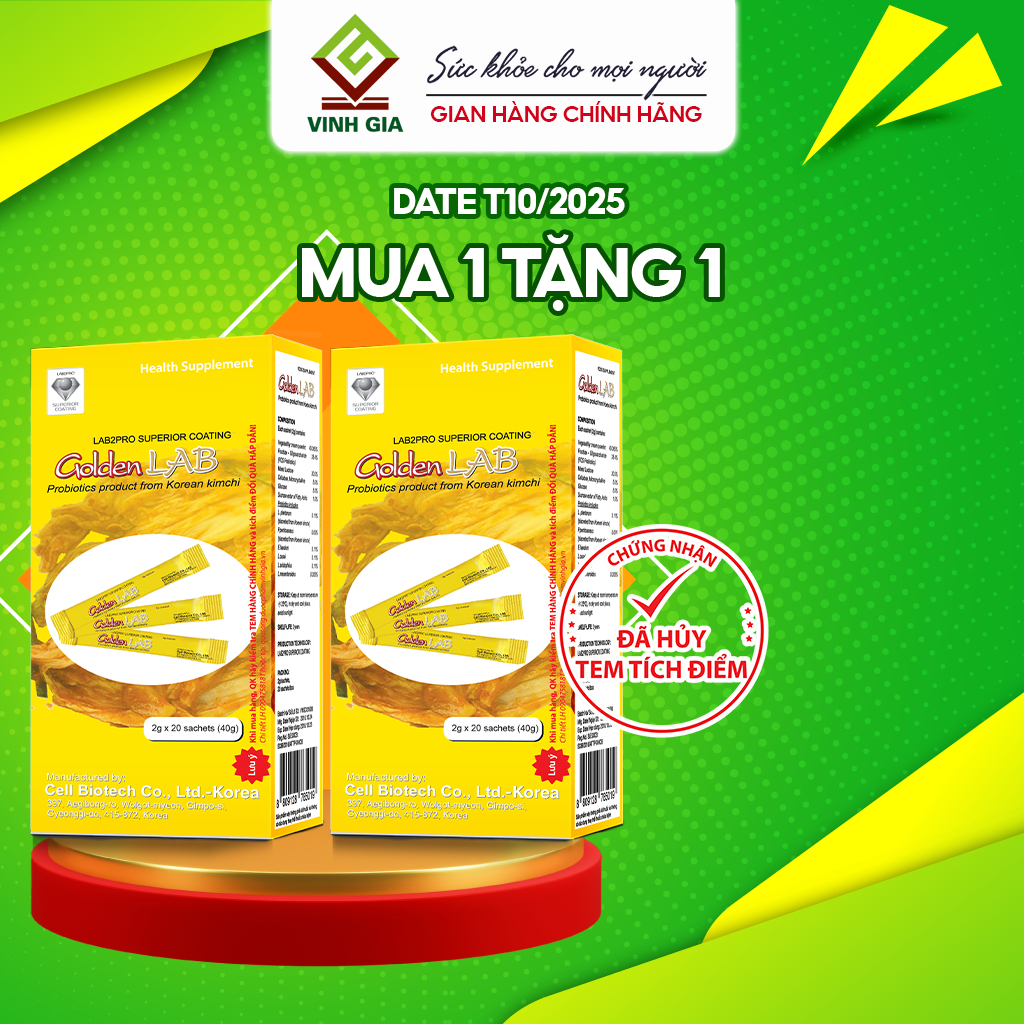 Ảnh Men Vi Sinh Golden Lab Từ Kim Chi Hàn Quốc, Cải Thiện Tiêu Hóa,Tăng Hấp Thu HSD T10/25 2