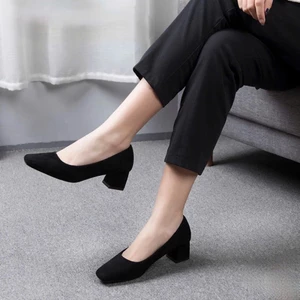 Giày cao gót 3 phân mũi vuông , guốc 3 phân & 5 phân & 7 phân chất liệu xi lộn cao cấp -3004XL