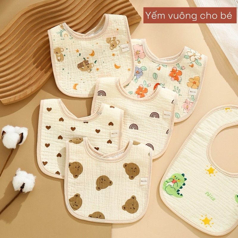 Yếm Chữ U chống thấm NỀN NÂU KEM cho bé trai bé gái 0-2 tuổi mesocshop