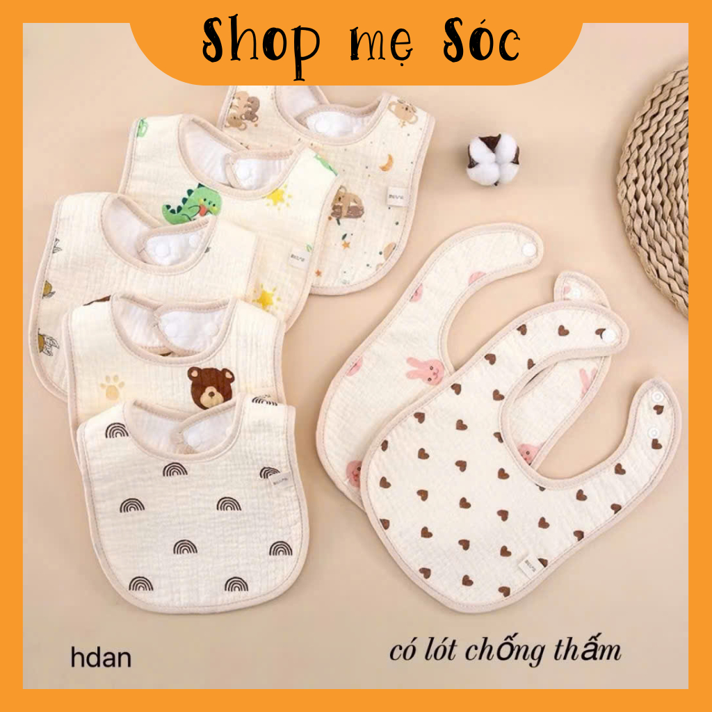 Yếm Chữ U chống thấm NỀN NÂU KEM cho bé trai bé gái 0-2 tuổi mesocshop