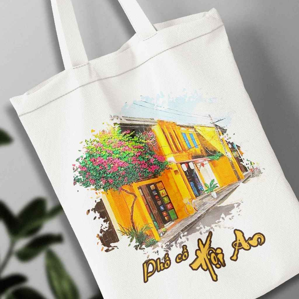 Túi vải Canvas túi Tote họa tiết Hội An - Đà Nẵng phong cách thời trang đeo vai đi chơi đựng đồ tiện dụng tota077