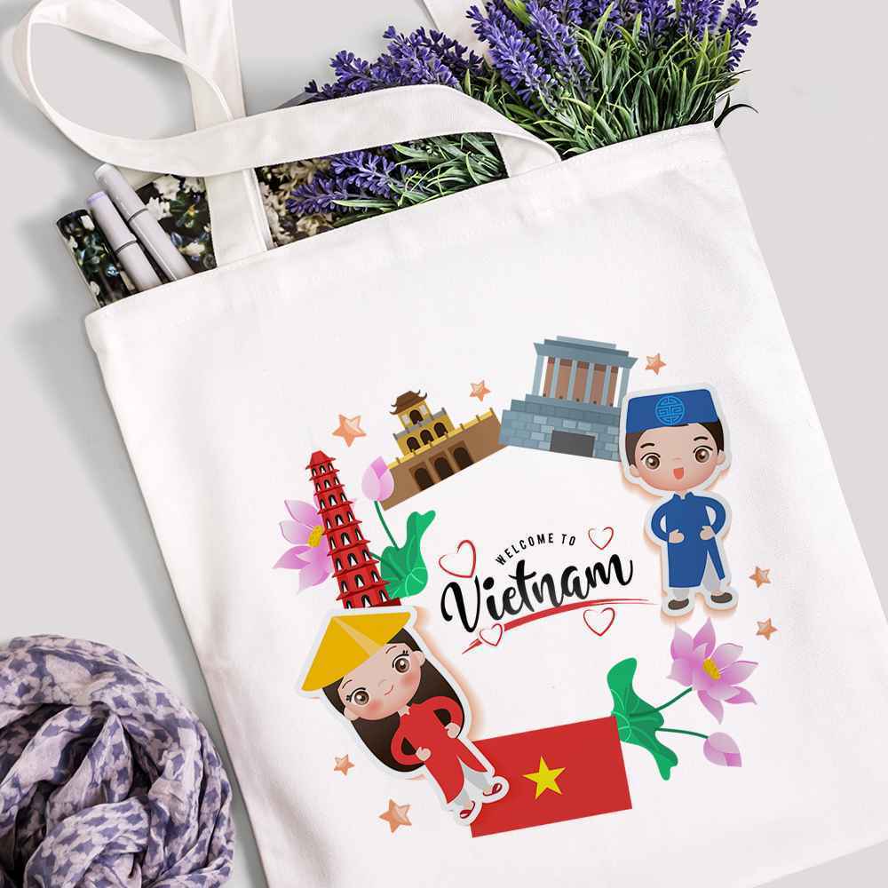 Túi vải Canvas có khóa túi Tote họa tiết Tôi yêu Việt Nam mẫu 2 phong cách đeo vai đi chơi thời trang đựng đồ tota076