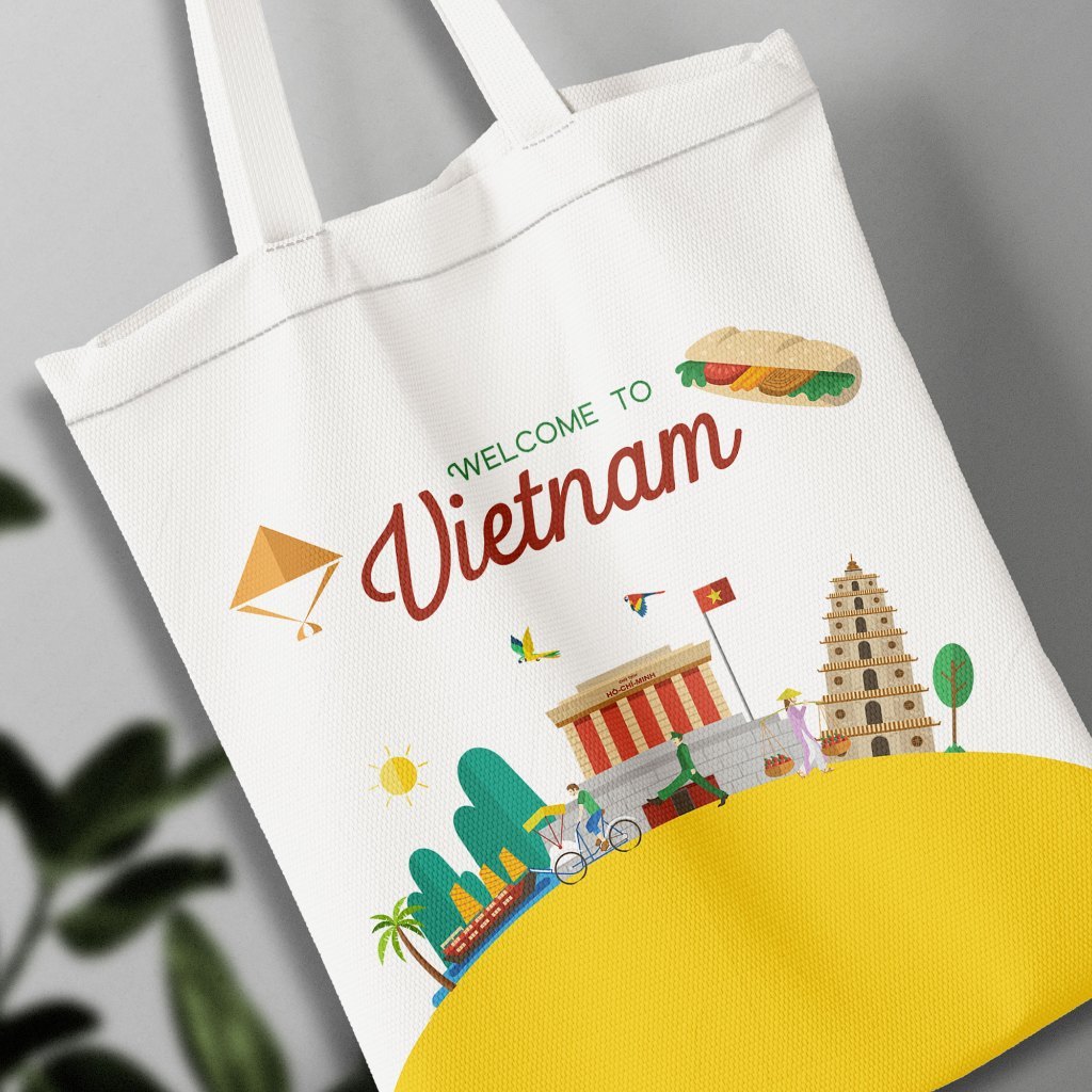Túi vải Canvas có khóa túi Tote họa tiết Tôi yêu Việt Nam mẫu 2 phong cách đeo vai đi chơi thời trang đựng đồ tota076